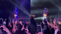 Djonga fica de cueca em show após roupa pegar fogo; rapper passa bem