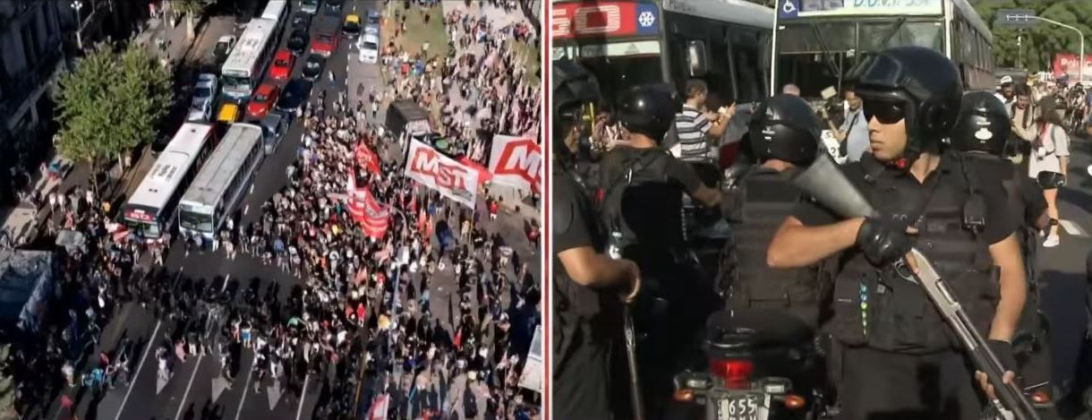 Manifestantes entraram em confronto com a polícia argentina durante protesto contra megaprojeto de Javier Milei