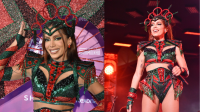 Anitta faz homenagem à Mocidade Alegre em look para show