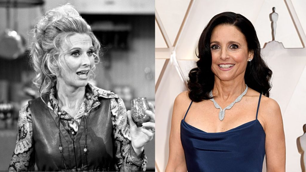 As atrizes Cloris Leachman, nos anos 1970, e Julia Louis-Dreyfus, em 2020.