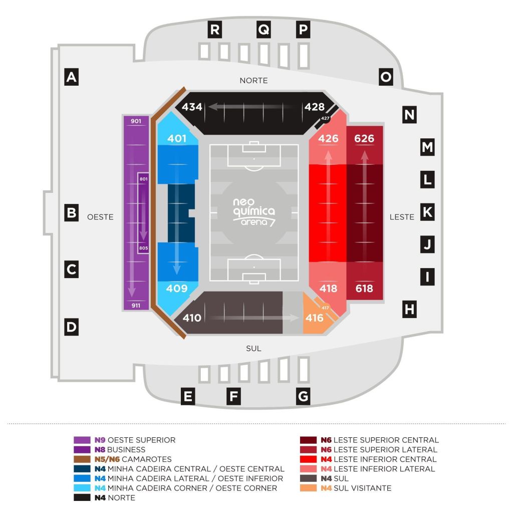 Mapa atual da Neo Química Arena antes da ampliação