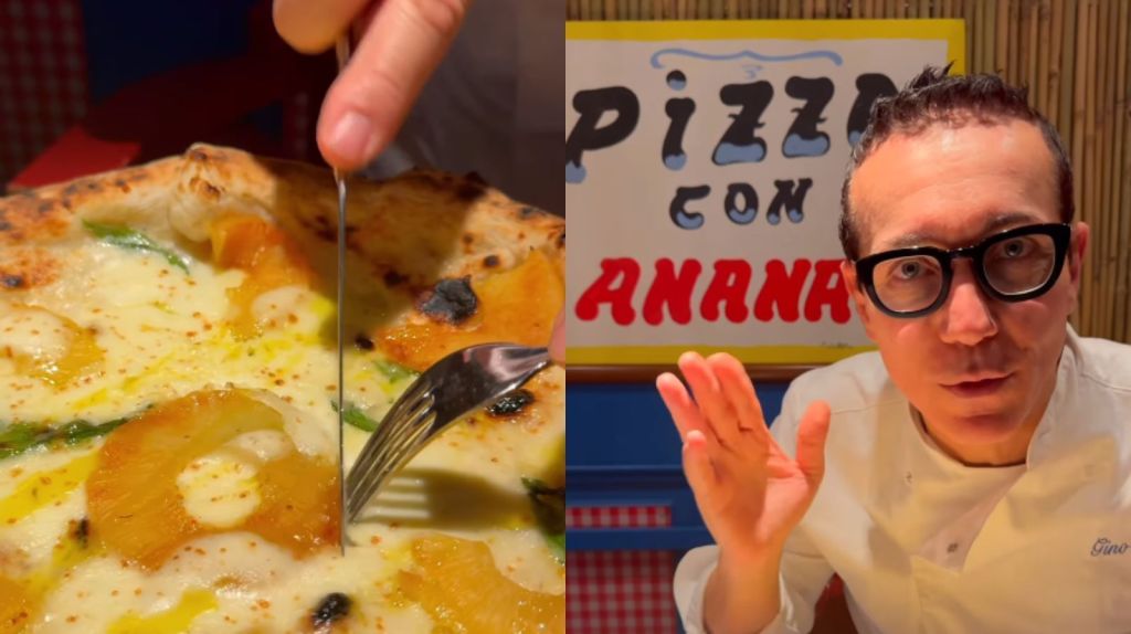 A pizza leva abacaxi pré-assado no forno, provola defumada e manjericão fresco