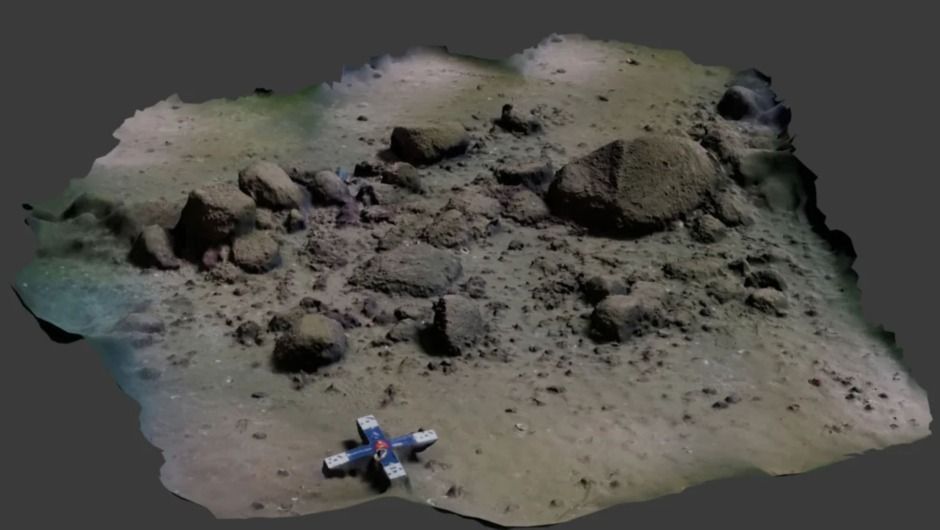 Um modelo 3D mostra uma pequena seção do muro de pedra tal como aparece atualmente sob o Mar Báltico