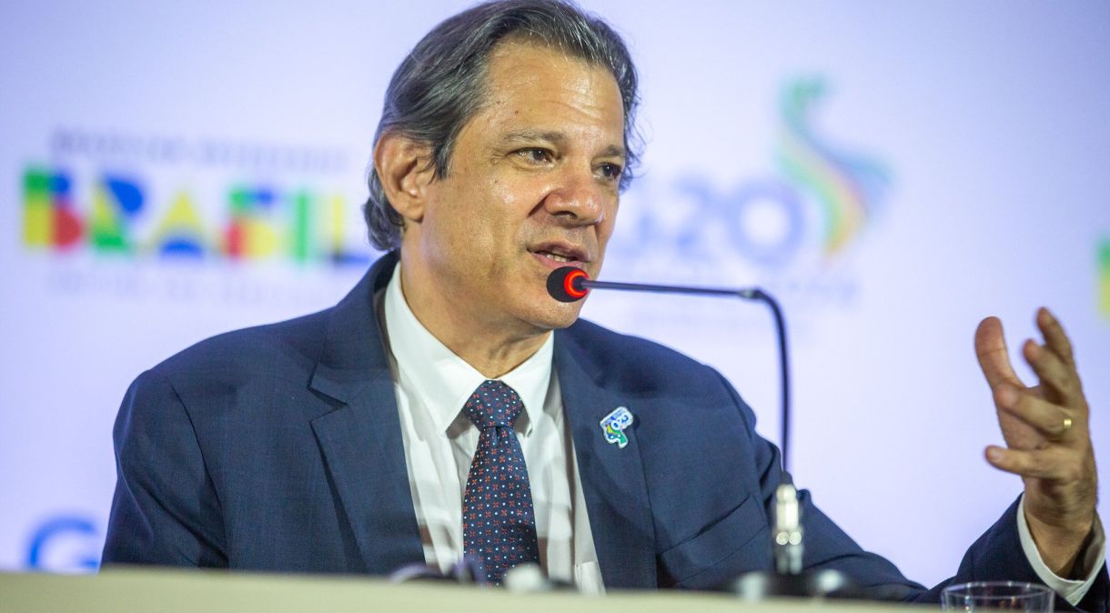 Ministro da Fazenda, Fernando Haddad, durante encerramento do G20 financeiro, em São Paulo