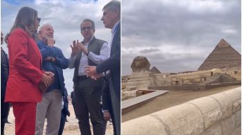 Dupla fez a visita acompanhados de um tradutor e do egiptologista e ex-ministro das Antiguidades do Egito, Khaled al-Anani