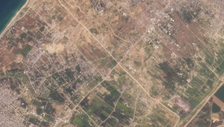 Imagem de satélite do dia 06 de março de 2024 mostra estrada israelense sobre Gaza
