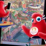 Pôster dos Jogos Olímpicos Paralímpicos de Paris 2024 com os mascotes