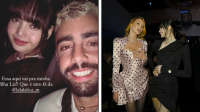 Pedro Scooby e Marina Ruy Barbosa posam com Lisa, do Blackpink