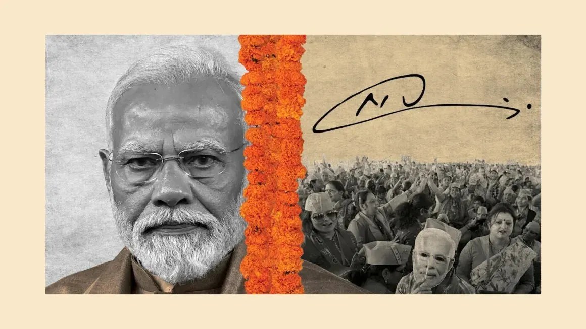 Primeiro-ministro da Índia, Narendra Modi, e seus apoiadores