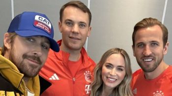 Manuel Neuer e Harry Kane compareceram em exibição de novo filme protagonizado por Ryan Gosling e Emily Blunt