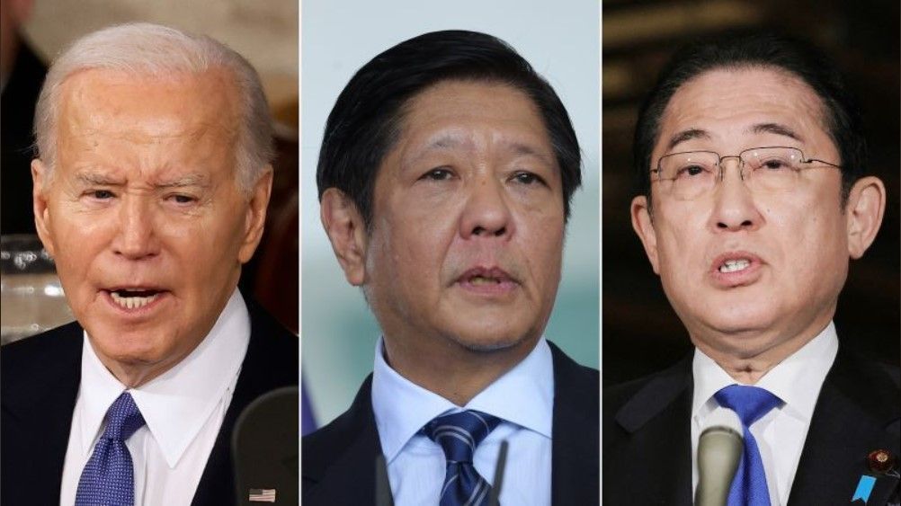 Presidente dos EUA, Joe Biden, presidente das Filipinas, Ferdinand Marcos Jr, e primeir-ministro do Japão, Fumio Kishida
