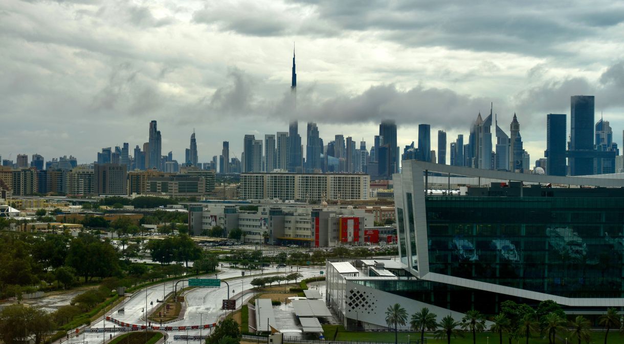 Vista panorâmica de Dubai após fortes chuvas atingirem os Emirados Árabes Unidos