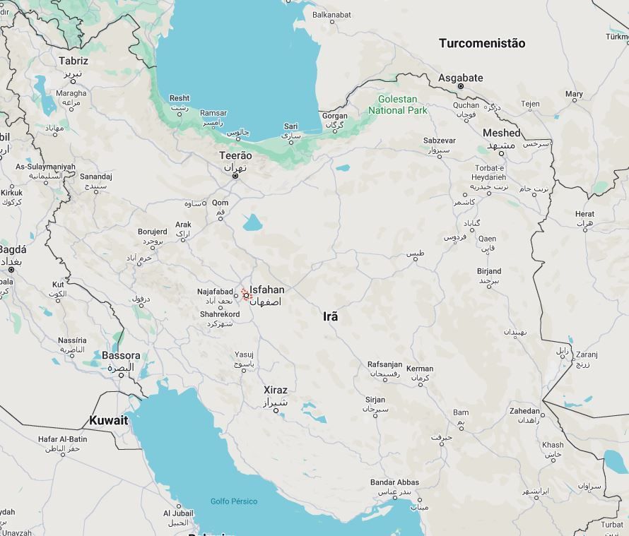 Isfahan, no Irã, destacada em um mapa