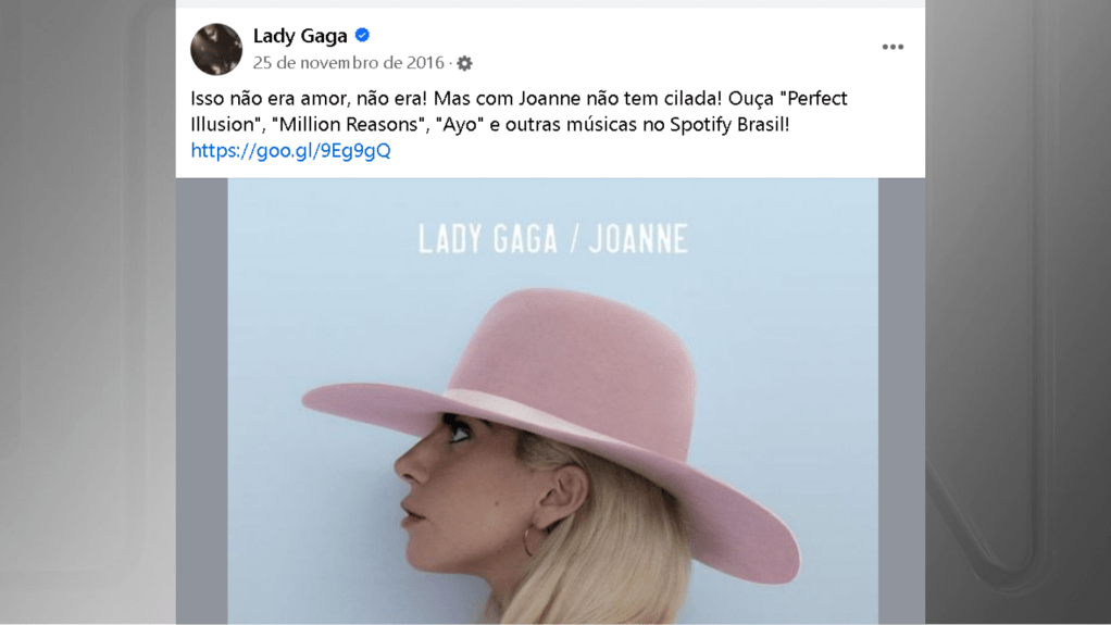 Lady Gaga cita música Cilada, do Grupo Molejo, em publicação no Facebook em novembro de 2016