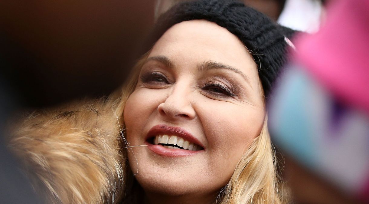 Madonna na Marcha das Mulheres, em Washington DC, nos Estados Unidos, em 21 de janeiro de 2017