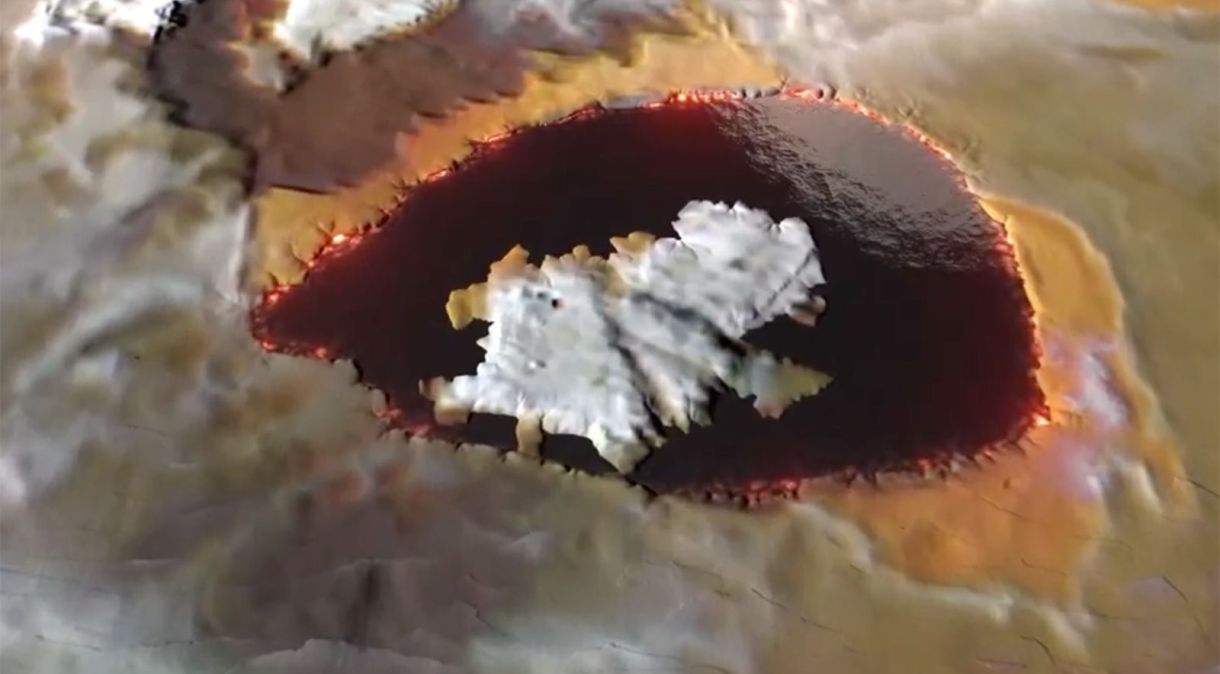 Gráfico ilustrativo mostra como um lago de lava, chamado Loki Patera, pode ser na superfície de Io, lua de Júpiter