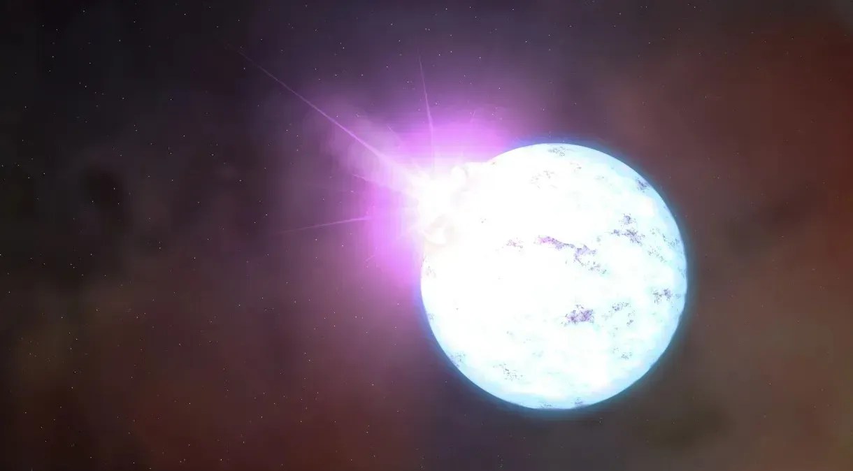Representação artística de explosão de estrela de nêutrons ultramagnética é mostrada em folheto da Nasa