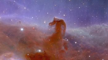 Localizada na constelação de Órion, essa nuvem cósmica tem um pilar de gás e poeira que dá seu formato 