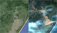 Antes e depois: imagem de satélite mostra efeito devastador da chuva no RS; veja