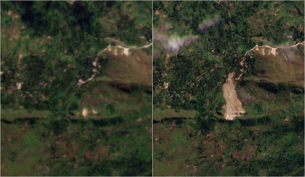 Imagens de satélite mostram antes e depois de deslizamento com 2 mil soterrados em Papua-Nova Guiné