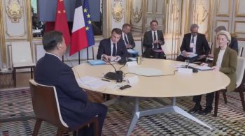 Os três líderes se reuniram em Paris nesta segunda-feira (6); europeus querem convencer Pequim a abandonar apoio a Moscou em meio à guerra na Ucrânia