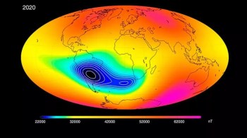 “Buraco” no campo magnético cresceu 7% no último ano e está migrando para o Oeste, de acordo com dados do governo norte-americano