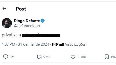 Humorista Diogo Defante posta indireta contra Neymar nas redes sociais