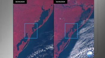 Imagem de satélite mostra uma ampliação da ligação das lagoas Mirim e dos Patos; segundo pesquisador, ainda é prematuro falar em alterações definitivas
