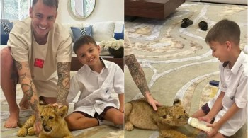 Jogador apareceu ao lado do filho, Ryan Guedes, com seu novo animal de estimação, no Catar