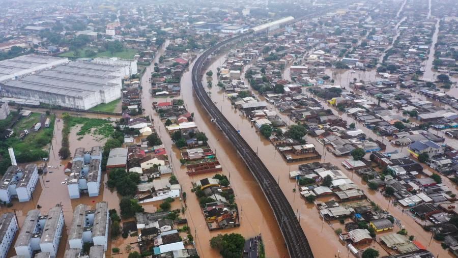 Imagem aérea de São Leopoldo em meio às chuvas no Rio Grande do Sul, em 4 de maio de 2024