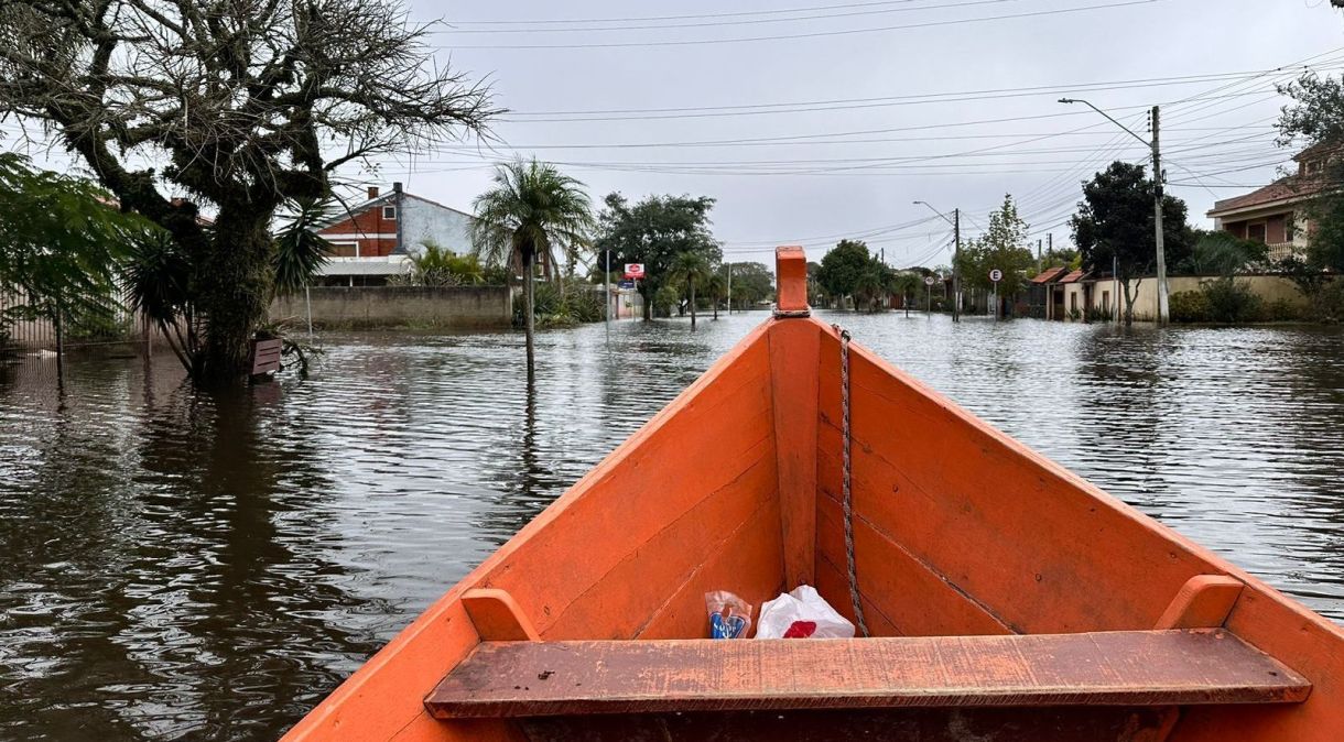 Enchente na cidade de Pelotas, no Rio Grande do Sul