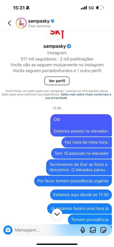 Turistas enviaram mensagens aos perfis do Sampa Sky nas redes sociais para pedir por socorro