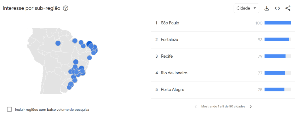 Cidades com maior interesse de busca por Madonna desde 2004 no Brasil