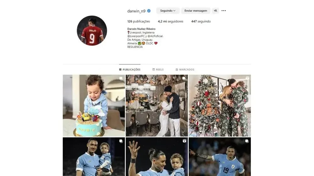 Perfil de Darwin Núñez no Instagram