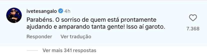 Ivete Sangalo parabeniza Davi por se voluntariar em tragédia no RS