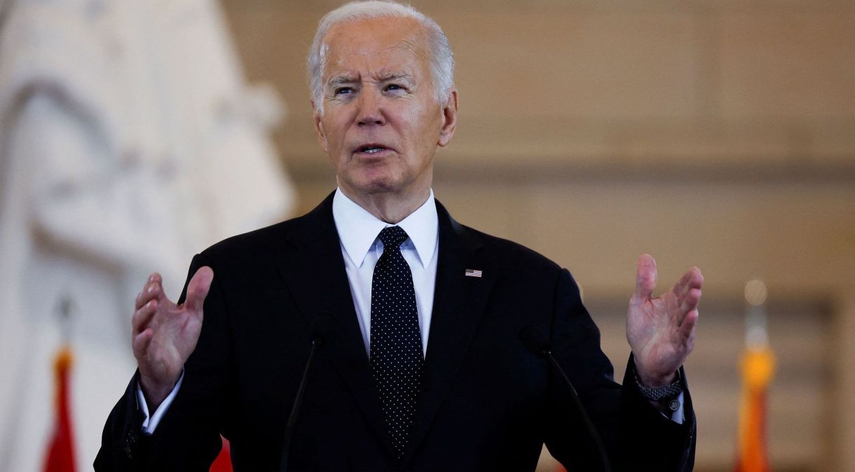 Presidente Joe Biden durante discurso sobre antissemitismo, no Capitólio