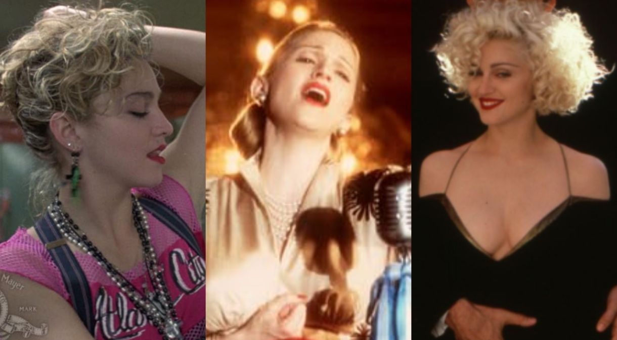 Madonna em "Procura-se Susan Desesperadamente" (1985), "Evita" (1996) e "Dick Tracy" (1990)