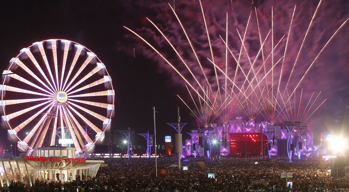 Visão da roda gigante e do Palco Mundo, do Rock in Rio 2019