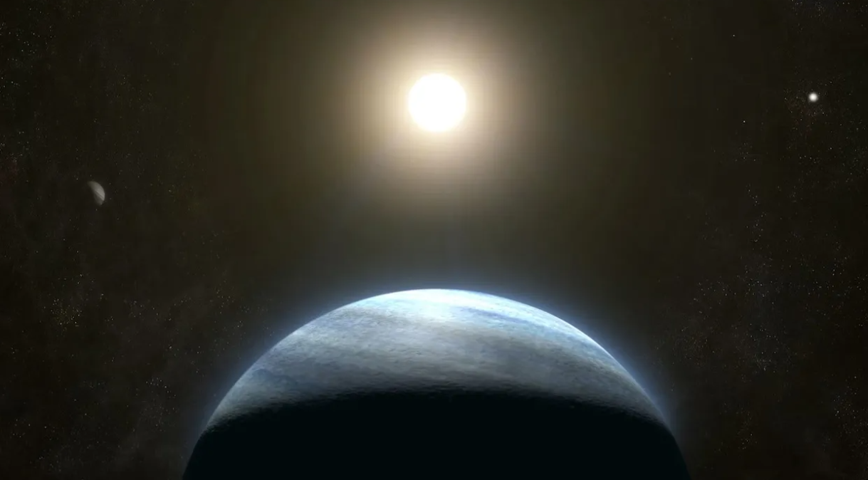 Concepção artística do planeta TOI 4633 c em seu sistema estelar duplo