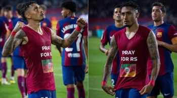Atacante brasileiro tirou a camisa para comemorar um gol, na LALIGA, exibindo a mensagem "Pray for RS"