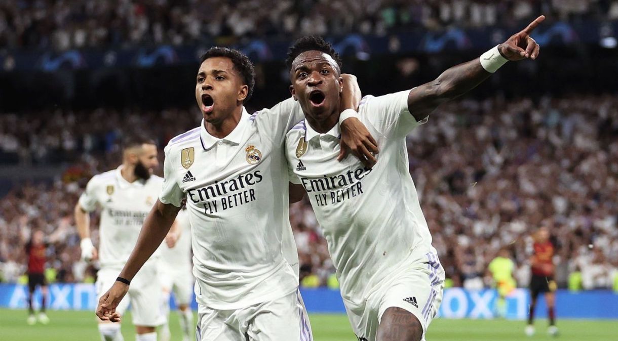 Vinicius Junior e Rodrygo comemoram gol do Real Madrid
