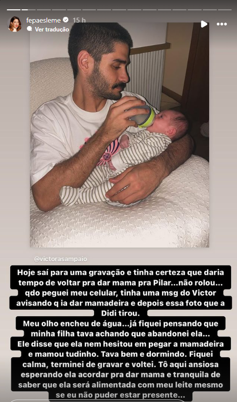 Fernanda Paes Leme confessou que ficou "arrasada" com a primeira vez que sua filha tomou leite na mamadeira