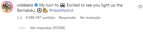 Comentário de CR7 em publicação de Mbappé