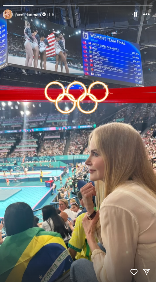 Nicole Kidman assiste bronze do Brasil na ginástica feminina