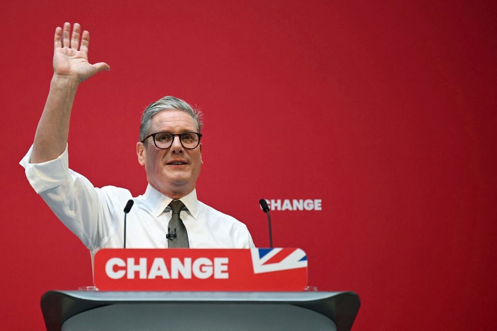 O líder do Partido Trabalhista, Keir Starmer, durante o lançamento do manifesto eleitoral do Partido Trabalhista, em Manchester, em 13 de junho de 2024.