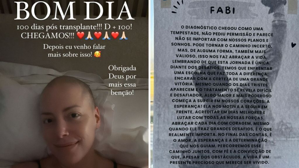 Fabiana Justus celebra 100 dias de transplante de medula óssea