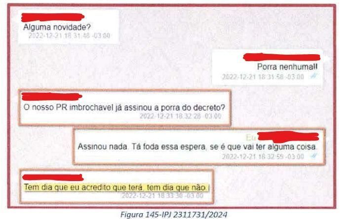 Conversa entre o policial federal Marcelo Araújo Bormevet e o militar do Exército Giancarlo Gomes Rodrigues, em dezembro de 2022