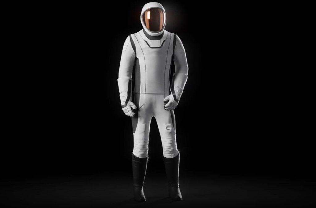 Uma ilustração do traje espacial EVA criado para a missão Polaris Dawn, que planeja realizar a primeira caminha espacial comercial.