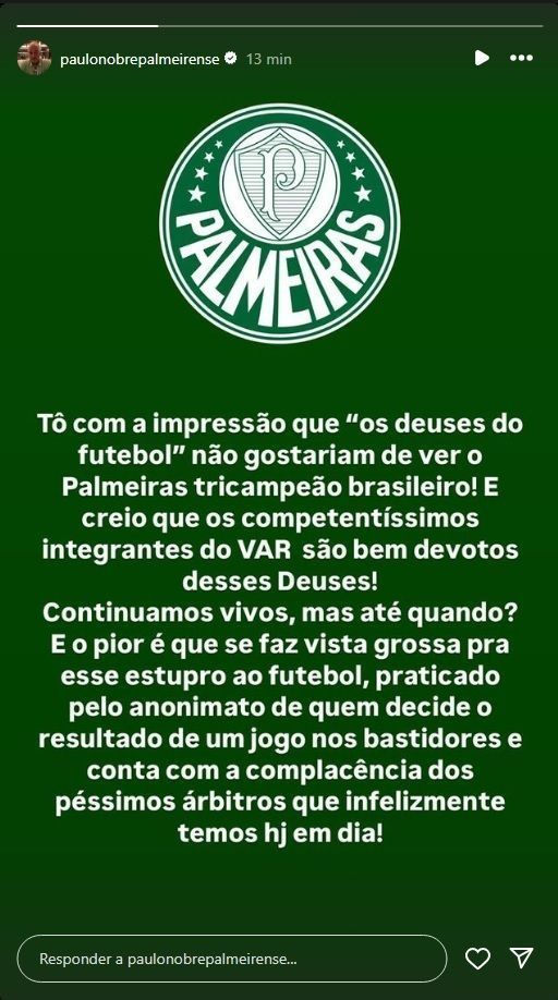 Paulo Nobre critica VAR e arbitragem do duelo entre Palmeiras e São Paulo