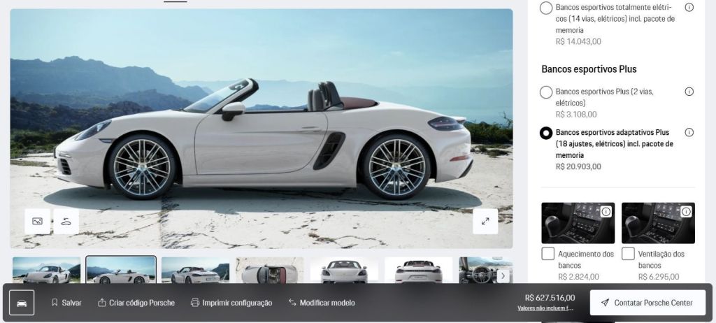 Personalização do Porsche 718 Boxter no site